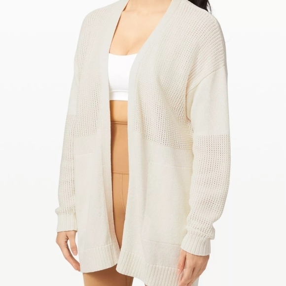 Lululemon Easy Embrace Wrap Open Front Cotton Knit Longline Cardigan White M/L - Picture 1 of 15
